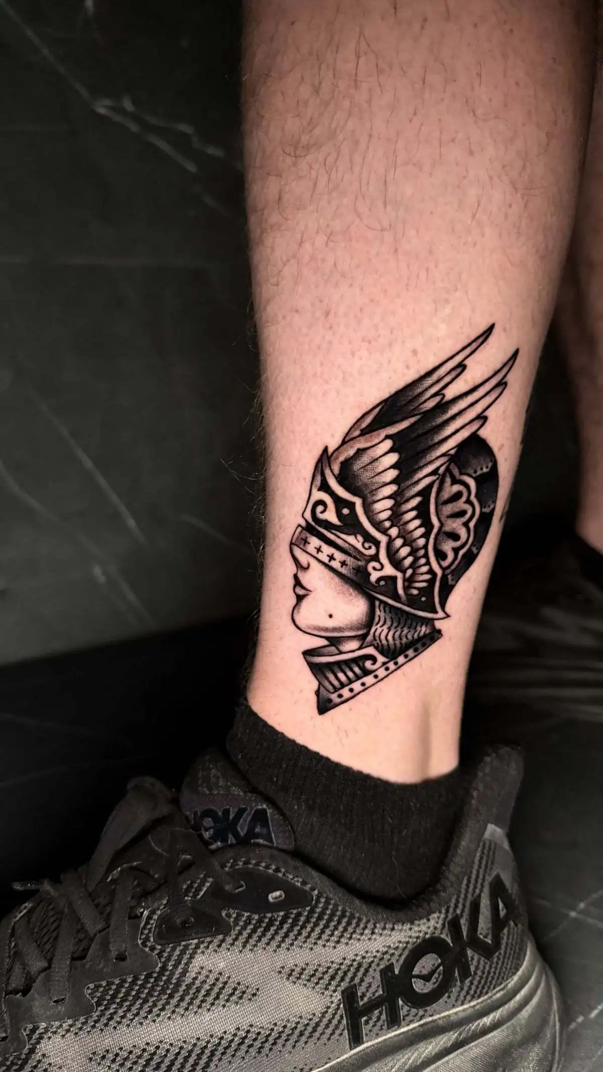 athena helmet traditional ankle tattoo